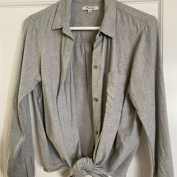 Madewell Flannel Front Tie Shirt, Grey Size M - Picture 3 of 6